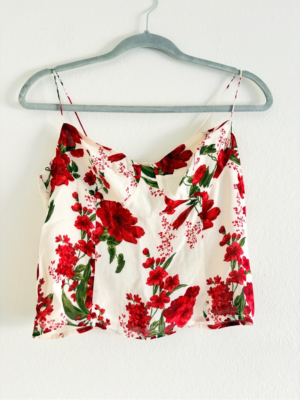Reformation Liza Floral Red & Cream Bustier Cami Top in Georgette